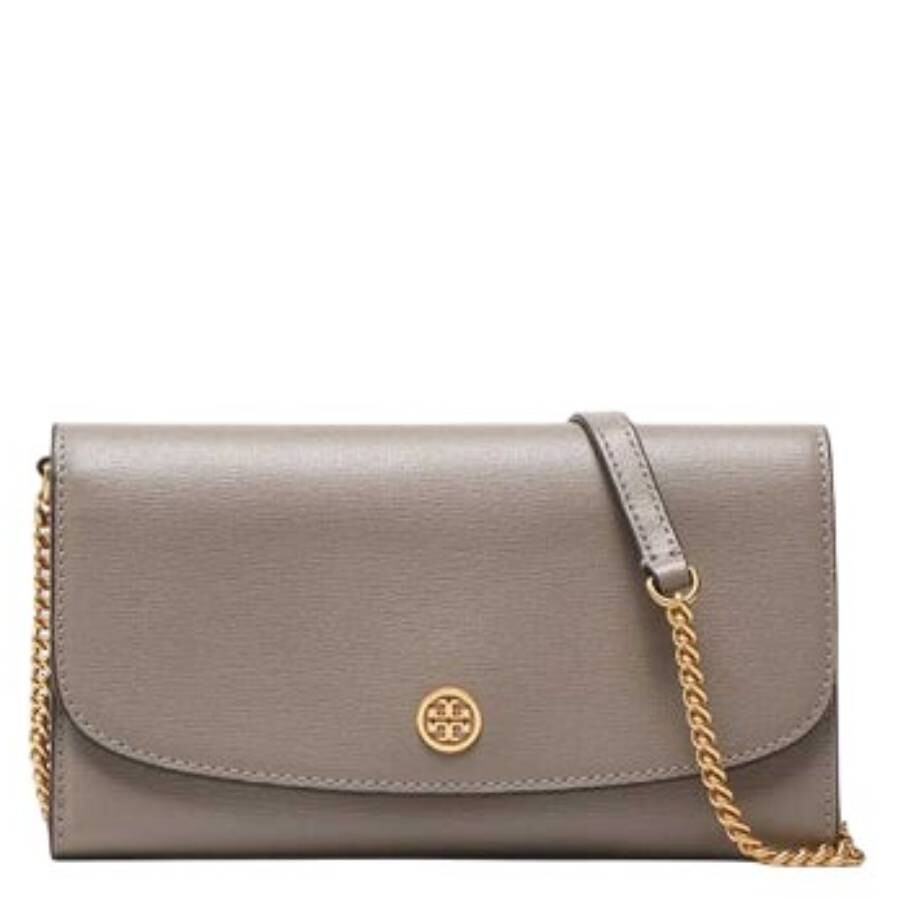 Tory Burch Robinson Saffiano Leather Chain Wallet In Gray