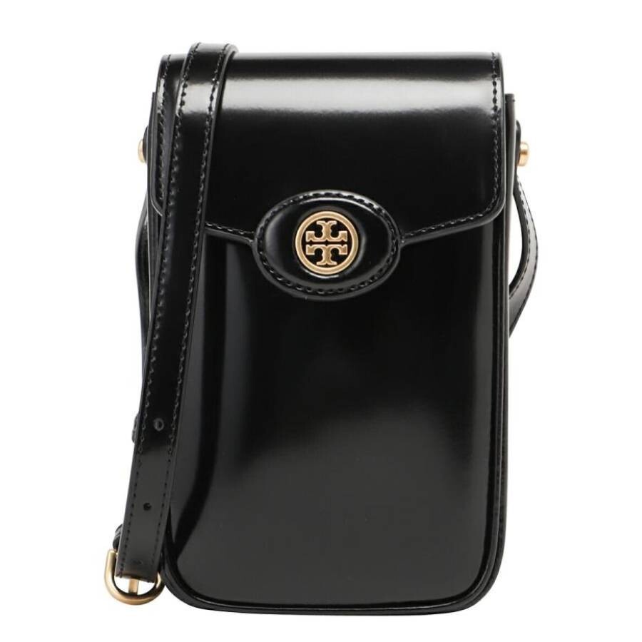 Tory Burch Robinson Spazzolato Patent Leather Phone Crossbody In Black