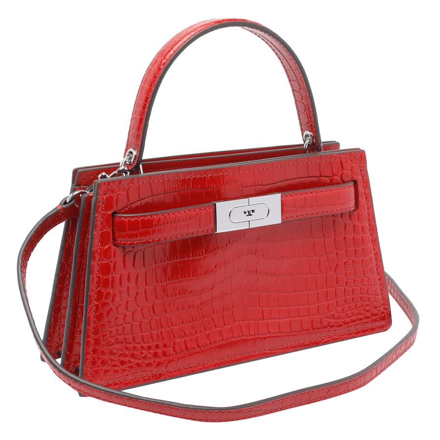 Tory Burch Small Lee Radziwill Croc Handbag In Red
