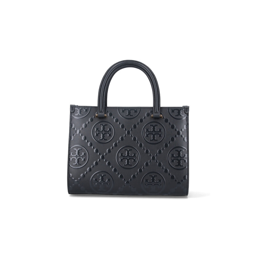 Tory Burch T Monogram Top-handle Embossed Tote In Black