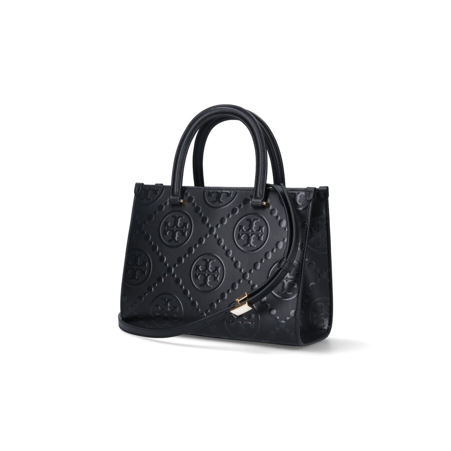 Tory Burch T Monogram Top-handle Embossed Tote In Black