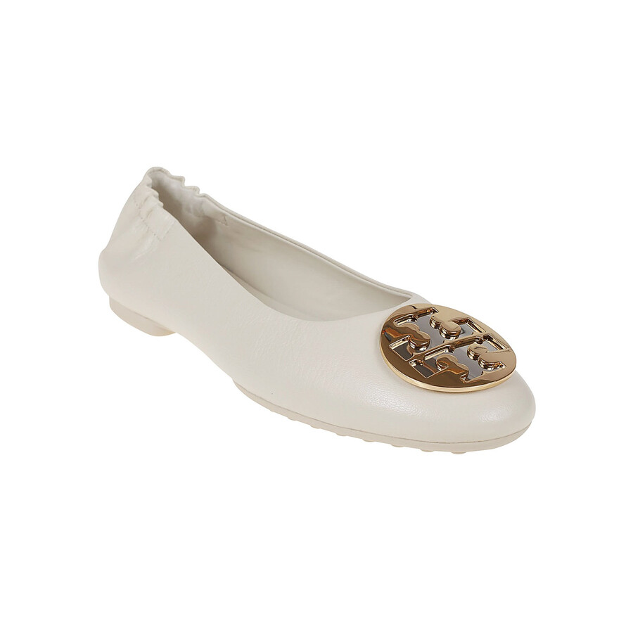 Tory Burch Womens Claire Leather Ballet In White