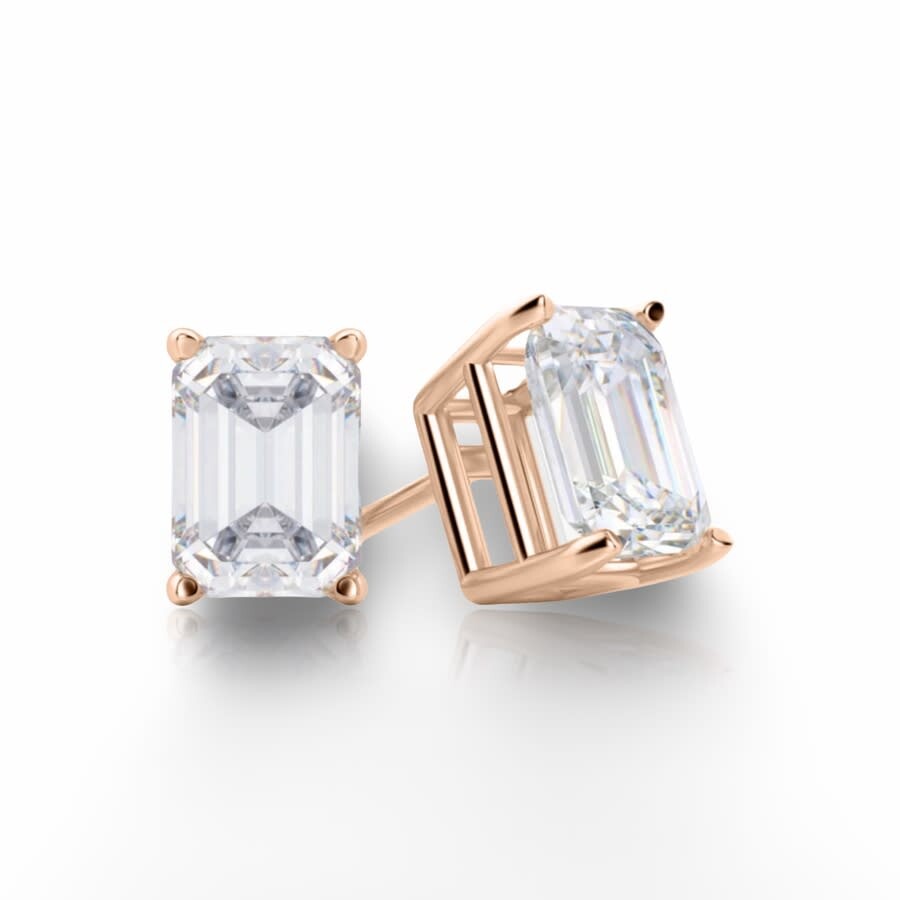 Tresorra 14k Rose Gold Emerald Cut Earth Mined Diamond Stud Earrings In Pink