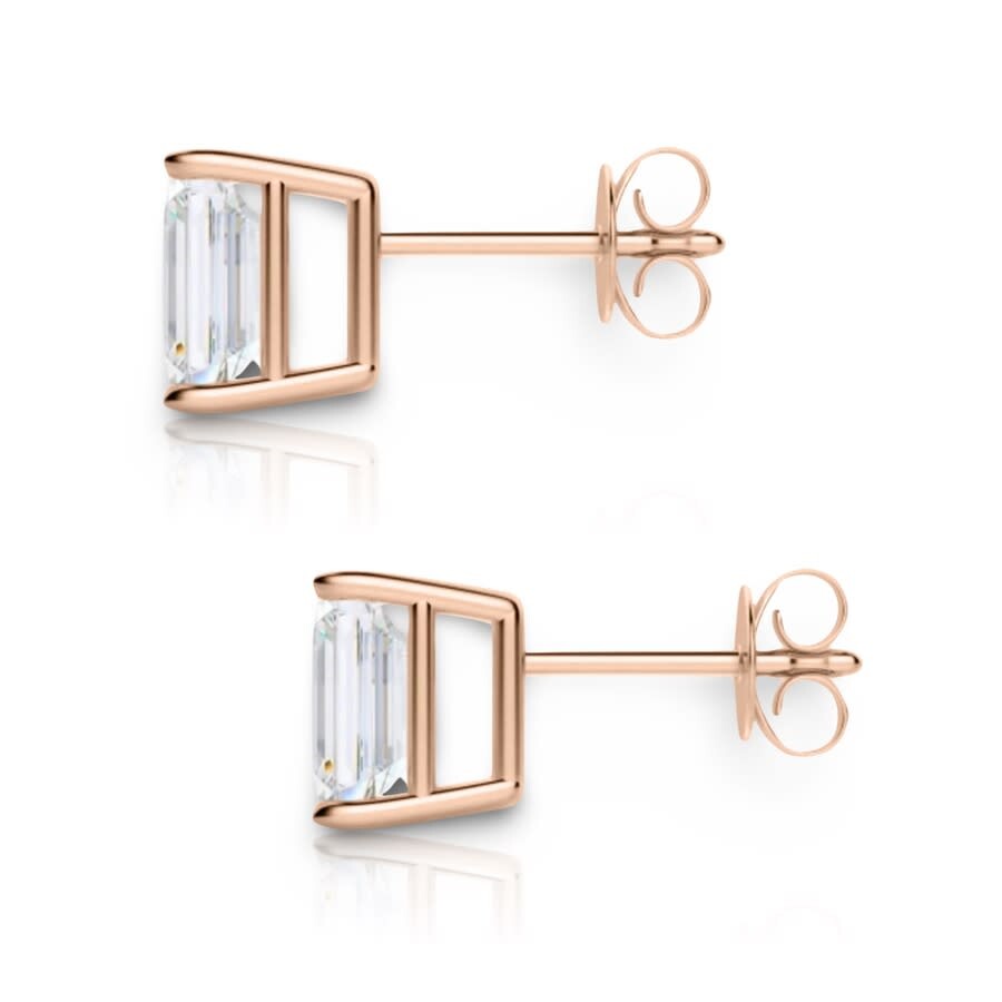 Tresorra 14k Rose Gold Emerald Cut Earth Mined Diamond Stud Earrings In Pink