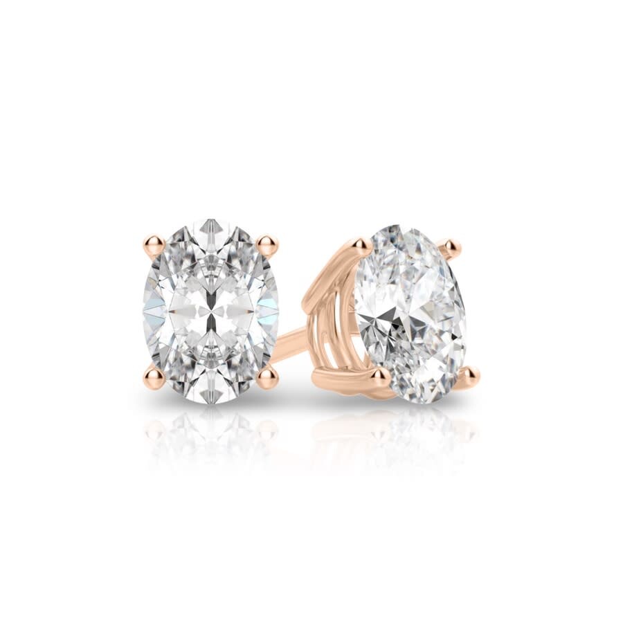 Tresorra 14k Rose Gold Oval Cut Earth Mined Diamond Stud Earrings In Pink