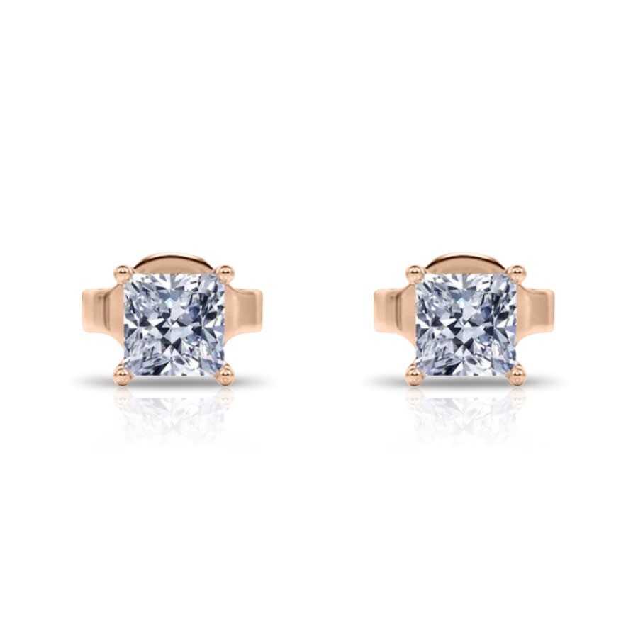 Tresorra 14k Rose Gold Princess Cut Earth Mined Diamond Stud Earrings In Pink