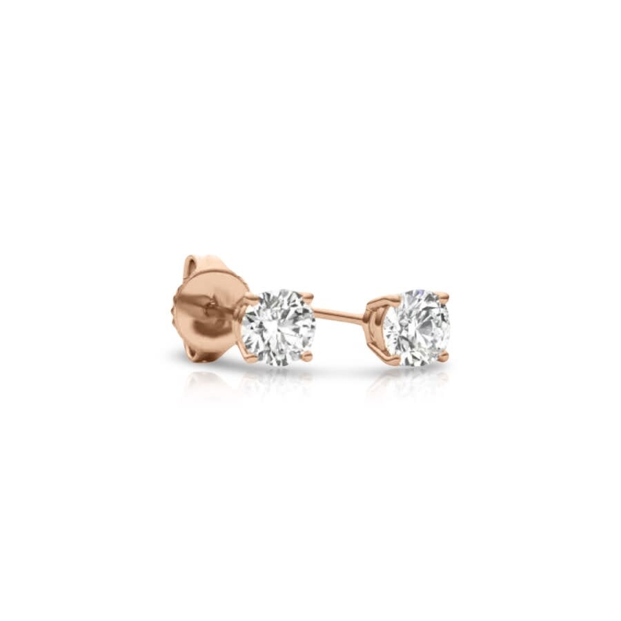 Tresorra 14k Rose Gold Round Cut Earth Mined Diamond Stud Earrings In Pink
