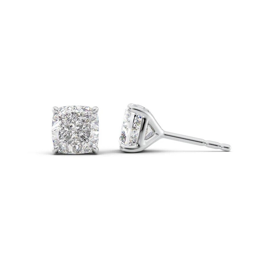 Tresorra 14k White Gold 2 Ctw Cushion Cut Lab-grown Diamond Igi Certified Stud Earrings In White