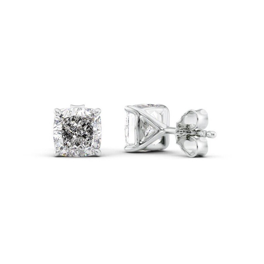 Tresorra 14k White Gold 2 Ctw Cushion Cut Lab-grown Diamond Igi Certified Stud Earrings In White