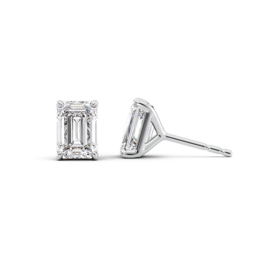 Tresorra 14k White Gold 4 Ctw Emerald Cut Lab-grown Diamond Igi Certified Stud Earrings In White