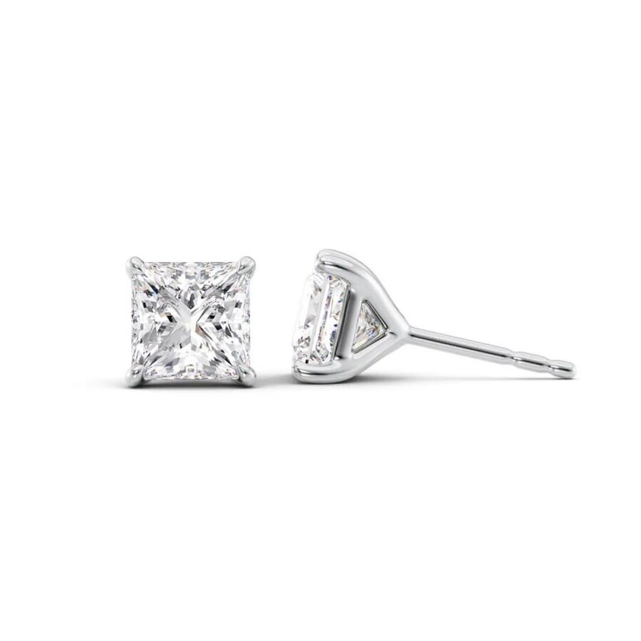Tresorra 14k White Gold 2 Ctw Princess Cut Lab-grown Diamond Igi Certified Stud Earrings In White