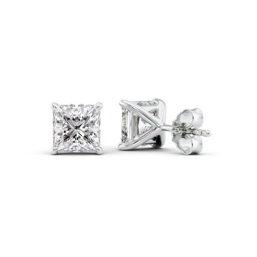 Tresorra 14k White Gold 2 Ctw Princess Cut Lab-grown Diamond Igi Certified Stud Earrings In White