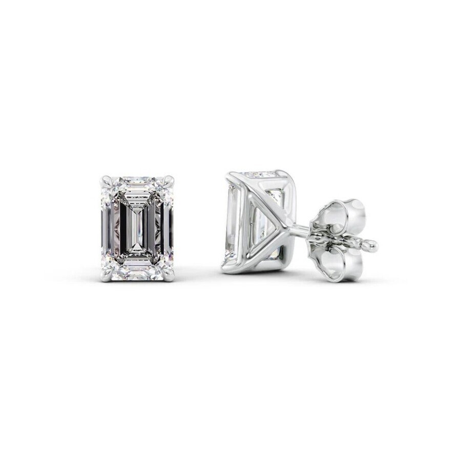 Tresorra 14k White Gold 4 Ctw Emerald Cut Lab-grown Diamond Igi Certified Stud Earrings In White