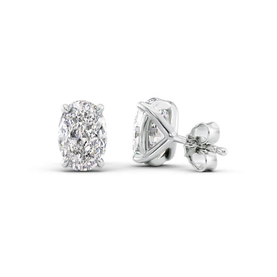 Tresorra 14k White Gold 4 Ctw Oval Cut Lab-grown Diamond Igi Certified Stud Earrings In White