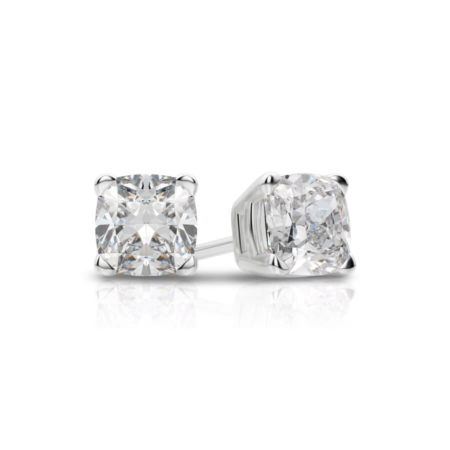 Tresorra 14k White Gold Cushion Cut Earth Mined Diamond Stud Earrings In White