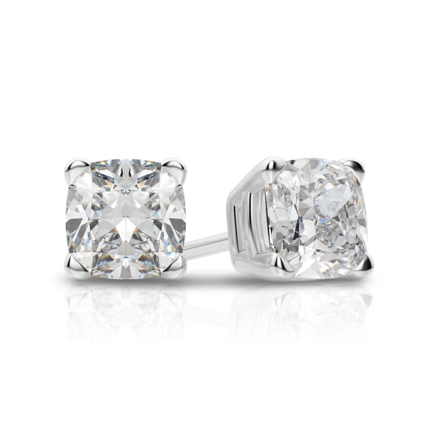 Tresorra 14k White Gold Cushion Cut Earth Mined Diamond Stud Earrings In White