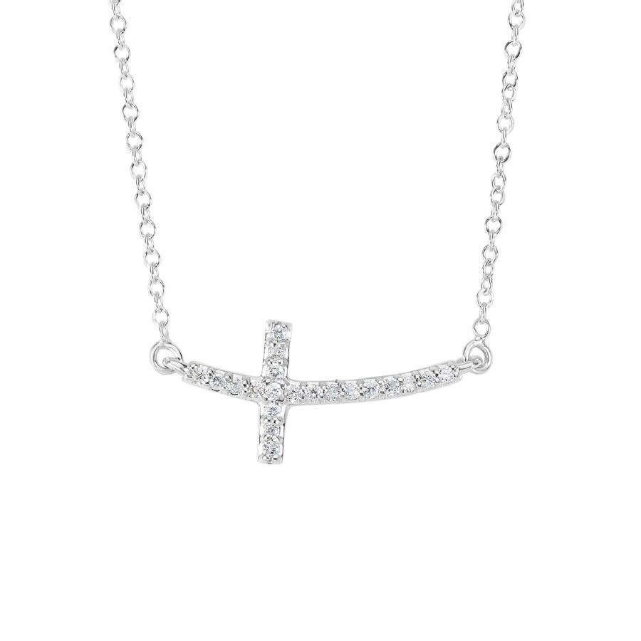 Tresorra 14k White Gold Diamond Side Cross Necklace In White