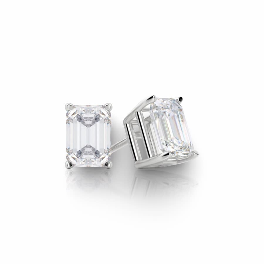 Tresorra 14k White Gold Emerald Cut Earth Mined Diamond Stud Earrings In White