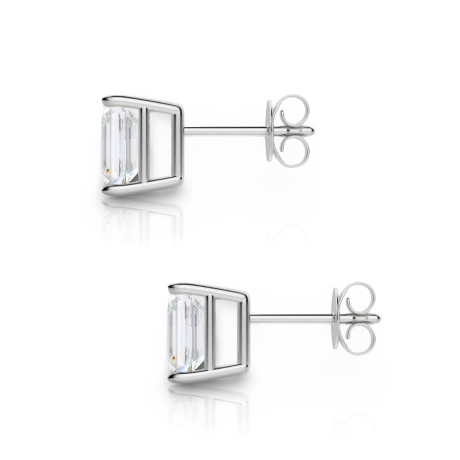 Tresorra 14k White Gold Emerald Cut Earth Mined Diamond Stud Earrings In White