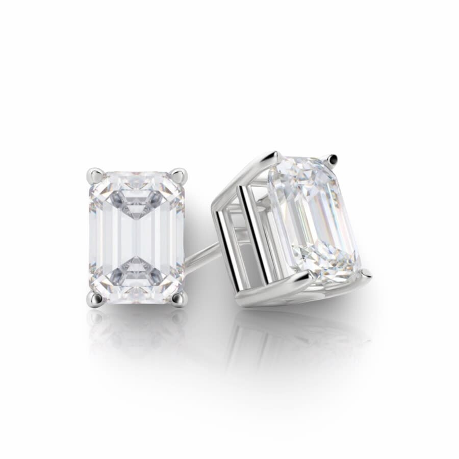 Tresorra 14k White Gold Emerald Cut Earth Mined Diamond Stud Earrings In White