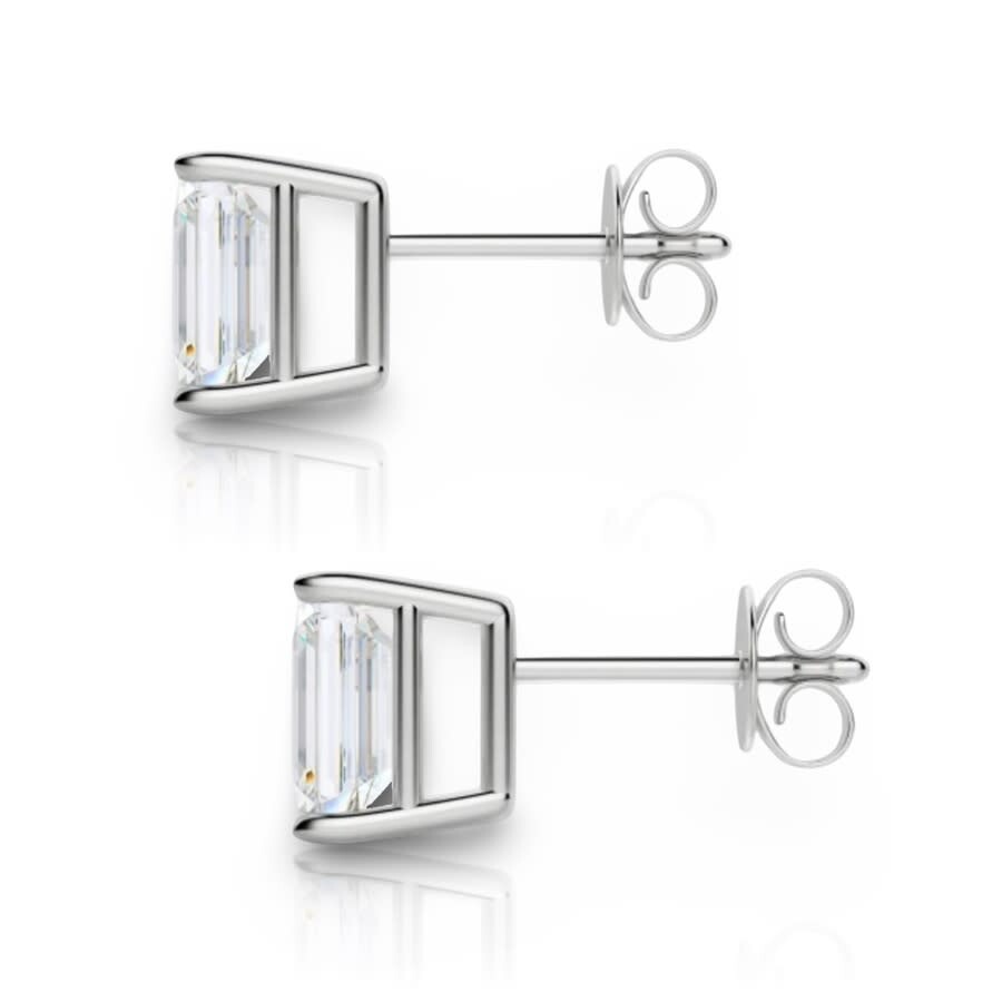 Tresorra 14k White Gold Emerald Cut Earth Mined Diamond Stud Earrings In White