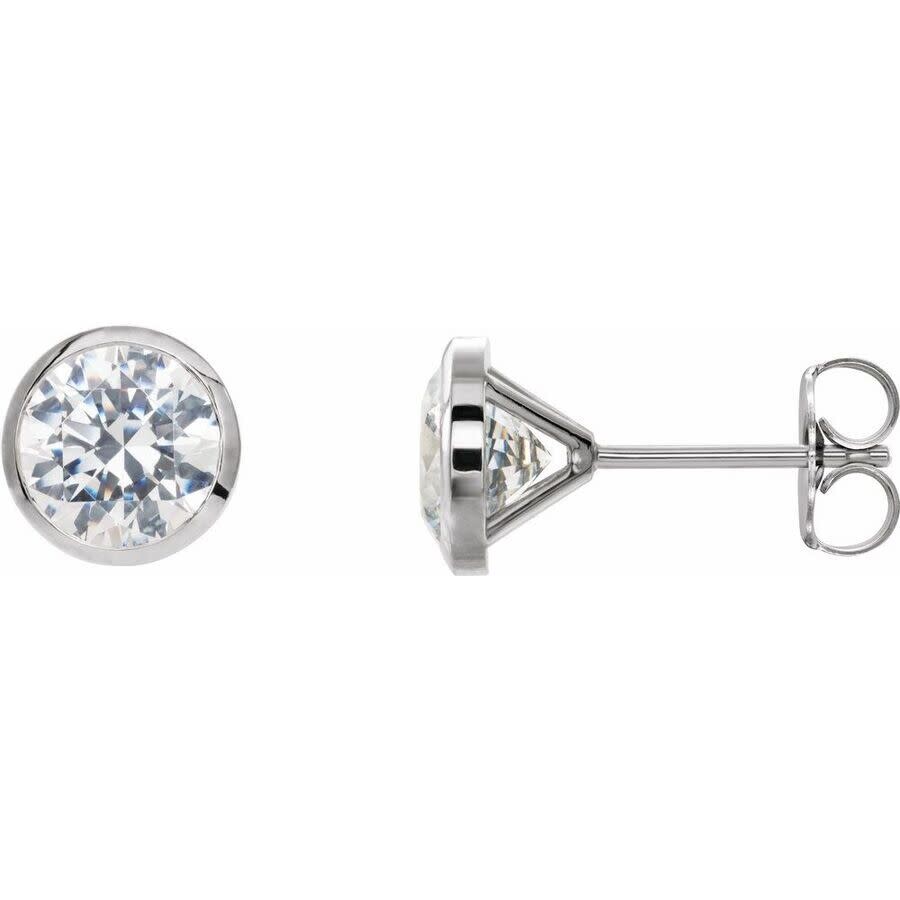 Tresorra 14k White Gold Lab-grown Diamond 2 Carat Round Bezel Set Stud Earrings In White
