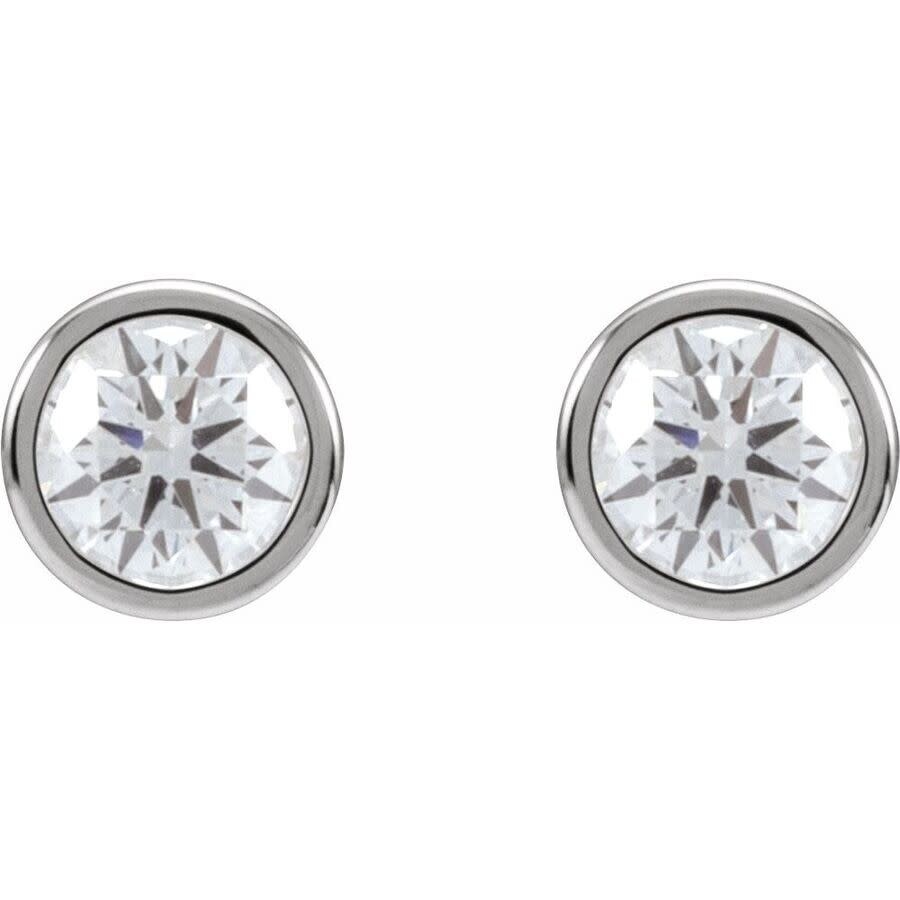 Tresorra 14k White Gold Lab-grown Diamond 2 Carat Round Bezel Set Stud Earrings In White