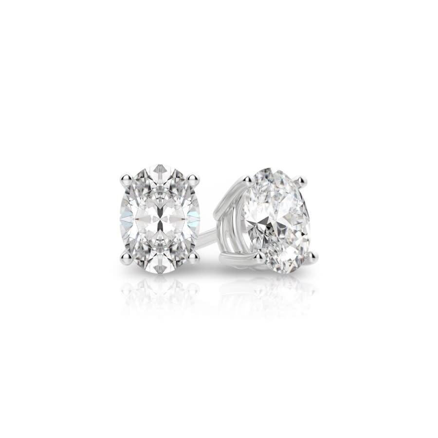 Tresorra 14k White Gold Oval Cut Earth Mined Diamond Stud Earrings In White