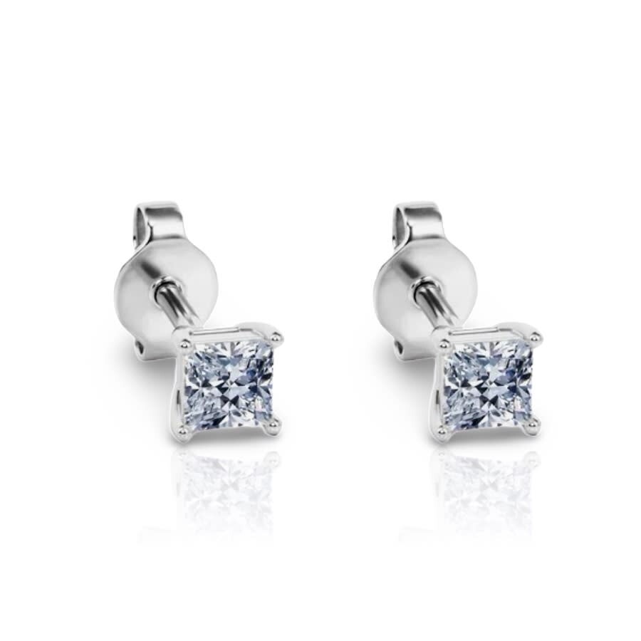 Tresorra 14k White Gold Princess Cut Earth Mined Diamond Stud Earrings In White