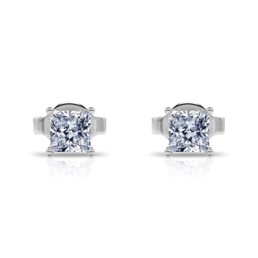 Tresorra 14k White Gold Princess Cut Earth Mined Diamond Stud Earrings In White