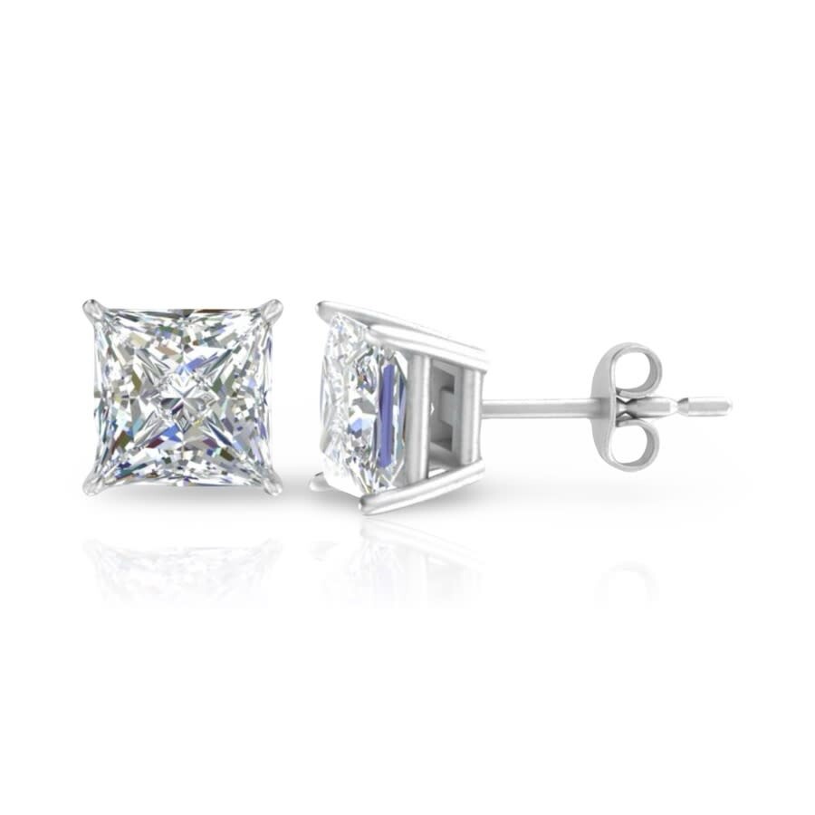 Tresorra 14k White Gold Princess Cut Earth Mined Diamond Stud Earrings In White