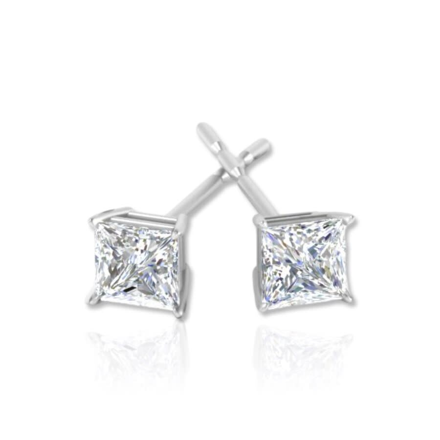 Tresorra 14k White Gold Princess Cut Earth Mined Diamond Stud Earrings In White