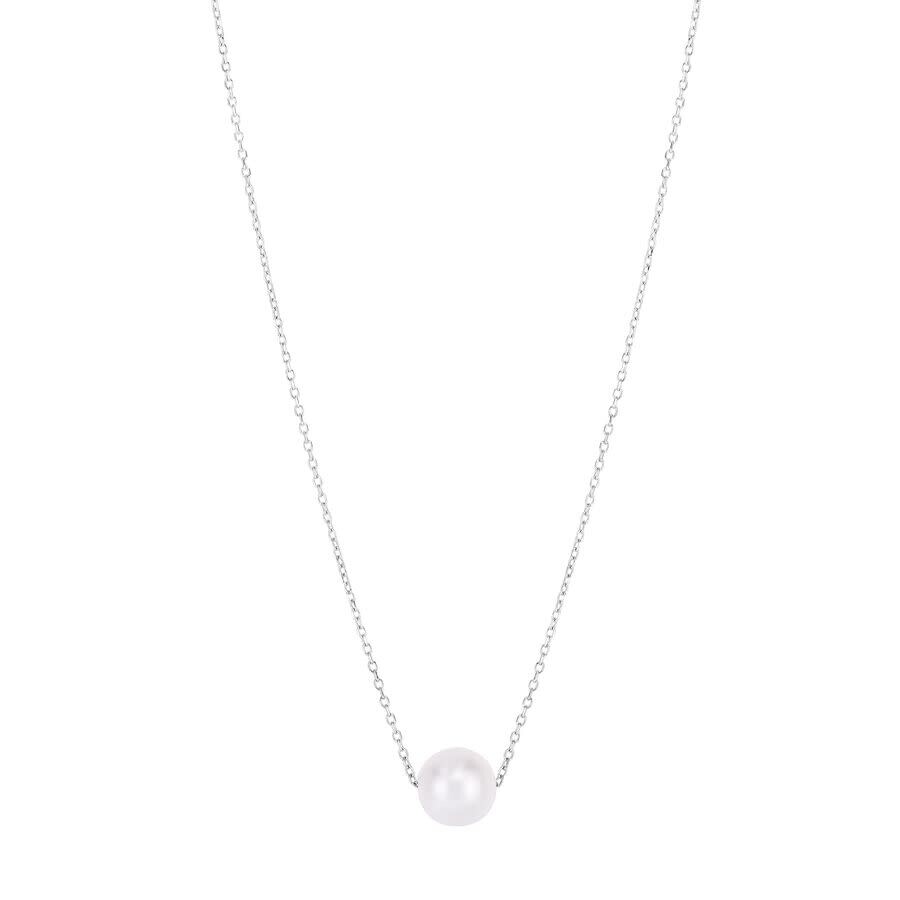 Tresorra 14k White Gold Solitaire Pearl Necklace In White