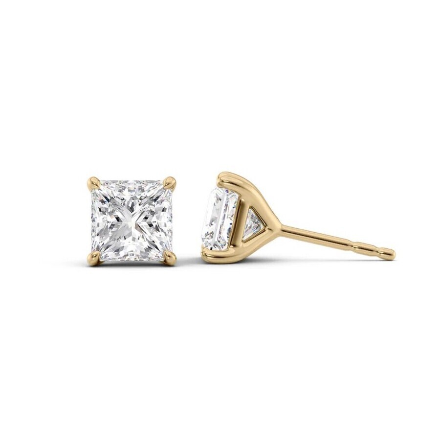 Tresorra 14k Yellow Gold 2 Ctw Princess Cut Lab-grown Diamond Igi Certified Stud Earrings In Yellow