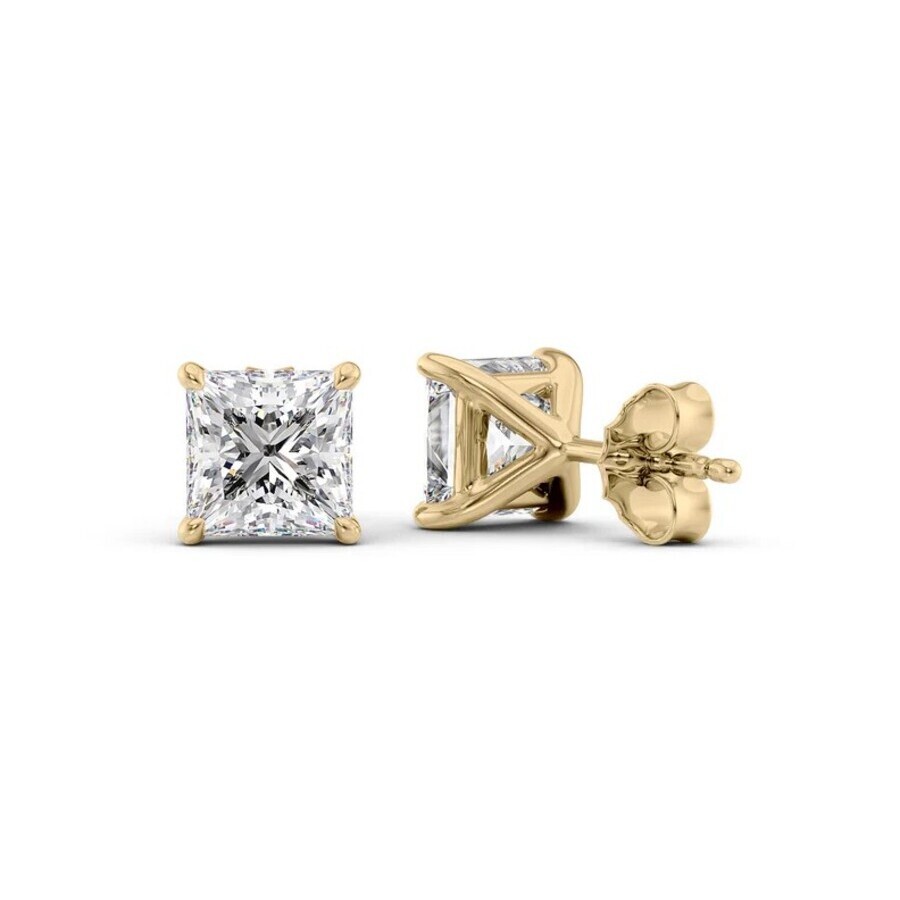 Tresorra 14k Yellow Gold 2 Ctw Princess Cut Lab-grown Diamond Igi Certified Stud Earrings In Yellow