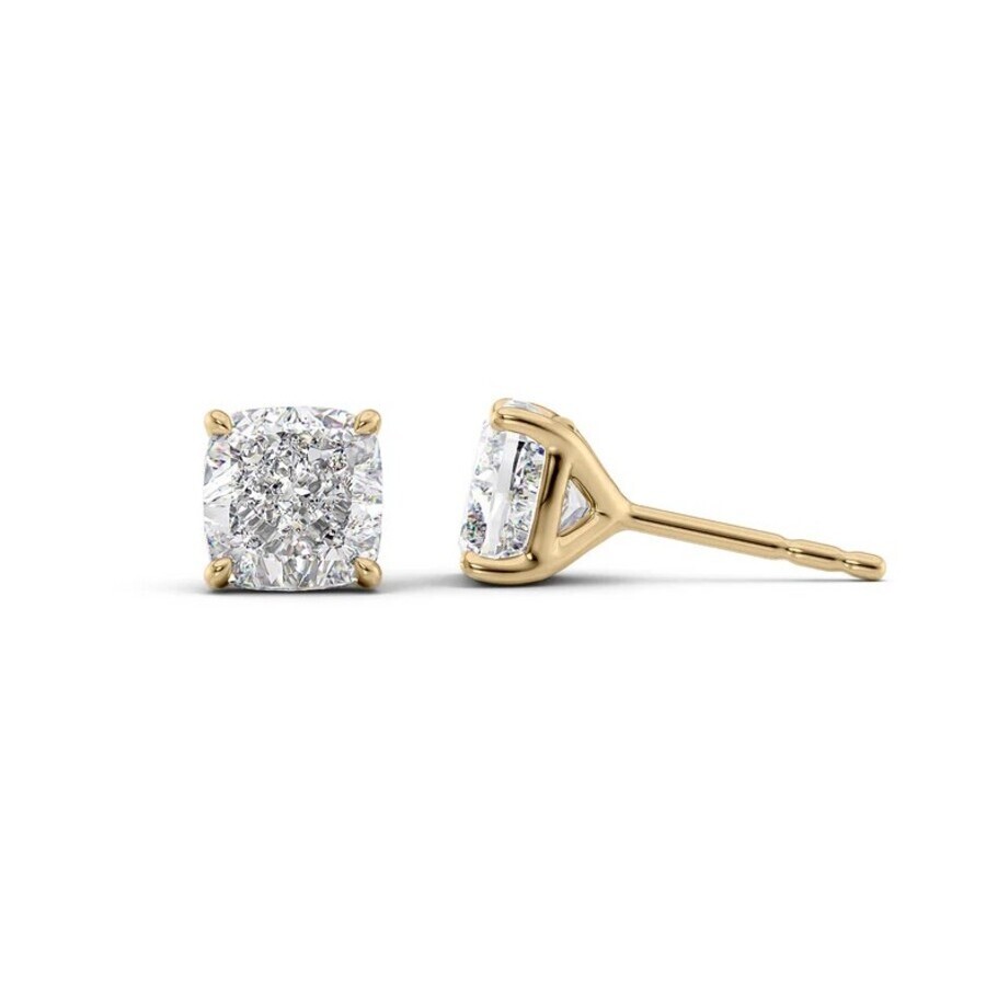 Tresorra 14k Yellow Gold 4 Ctw Cushion Cut Lab-grown Diamond Igi Certified Stud Earrings In Yellow