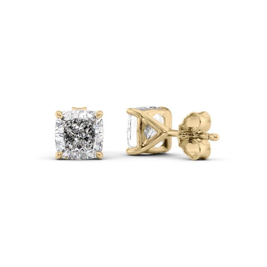 Tresorra 14k Yellow Gold 4 Ctw Cushion Cut Lab-grown Diamond Igi Certified Stud Earrings In Yellow