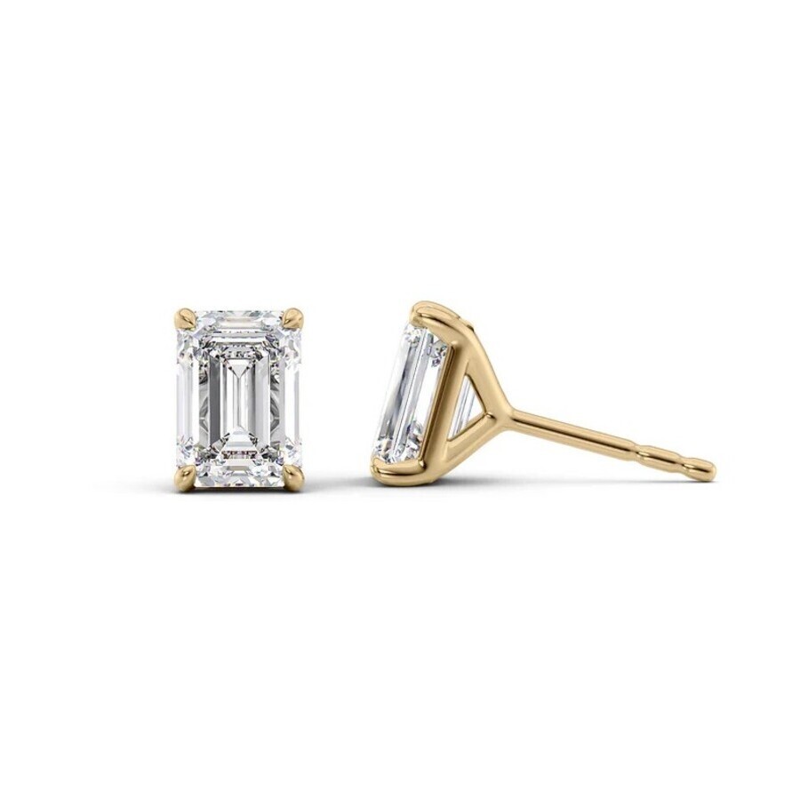 Tresorra 14k Yellow Gold 4 Ctw Emerald Cut Lab-grown Diamond Igi Certified Stud Earrings In Yellow