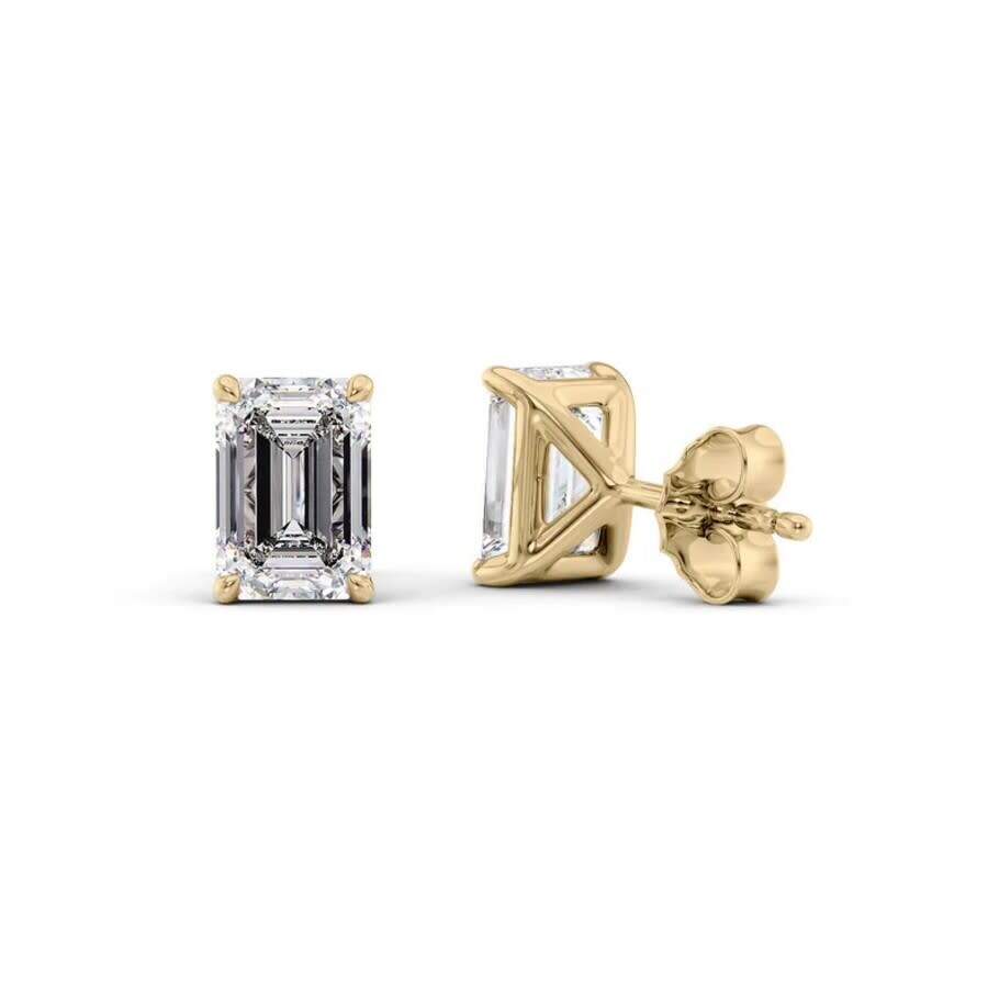 Tresorra 14k Yellow Gold 4 Ctw Emerald Cut Lab-grown Diamond Igi Certified Stud Earrings In Yellow