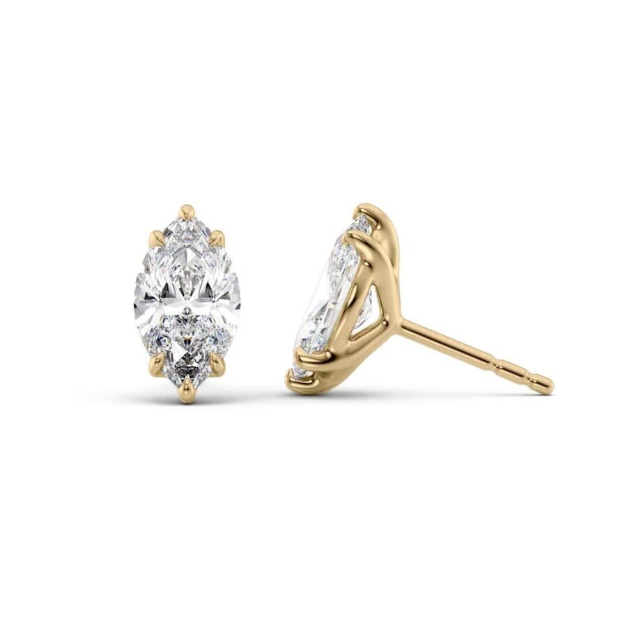 Tresorra 14k Yellow Gold 4 Ctw Marquise Cut Lab-grown Diamond Igi Certified Stud Earrings In Yellow