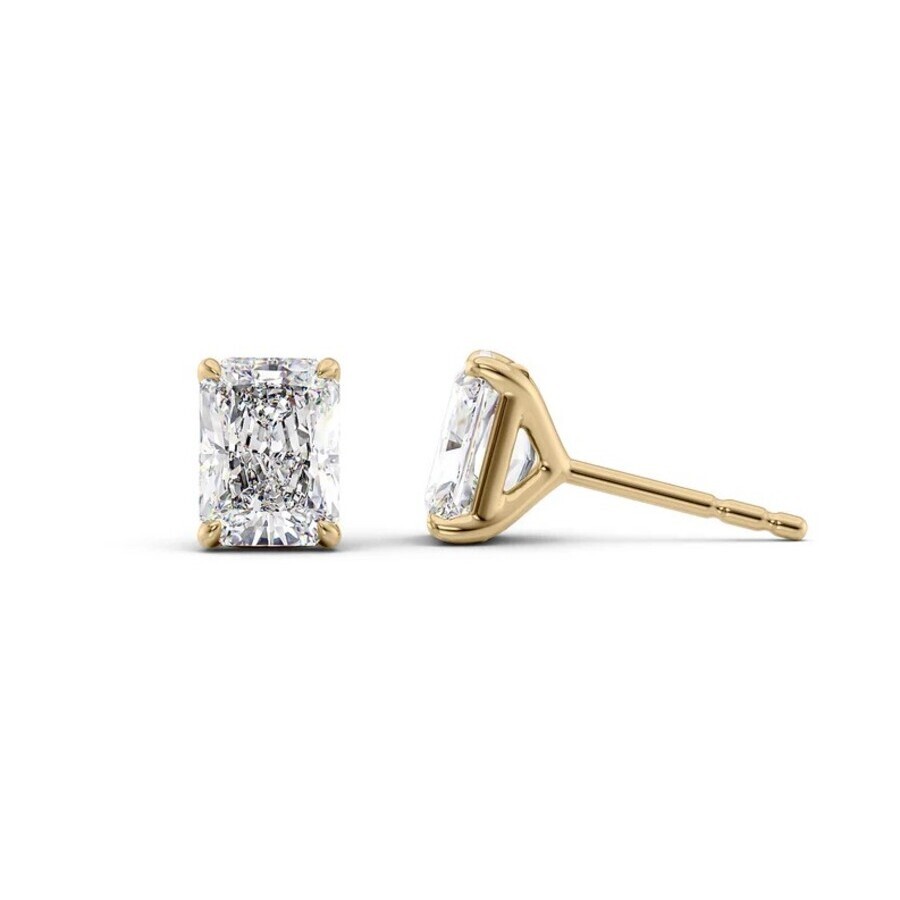 Tresorra 14k Yellow Gold 4 Ctw Radiant Cut Lab-grown Diamond Igi Certified Stud Earrings In Yellow