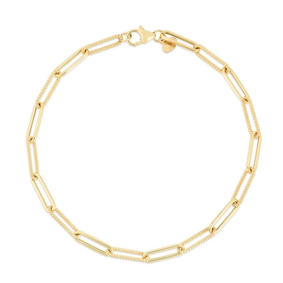 Tresorra 14k Yellow Gold Alternating Bead Link Paperclip Chain Bracelet In Yellow