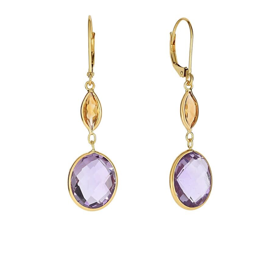 Tresorra 14k Yellow Gold Amethyst & Citrine Drop Earrings In Yellow