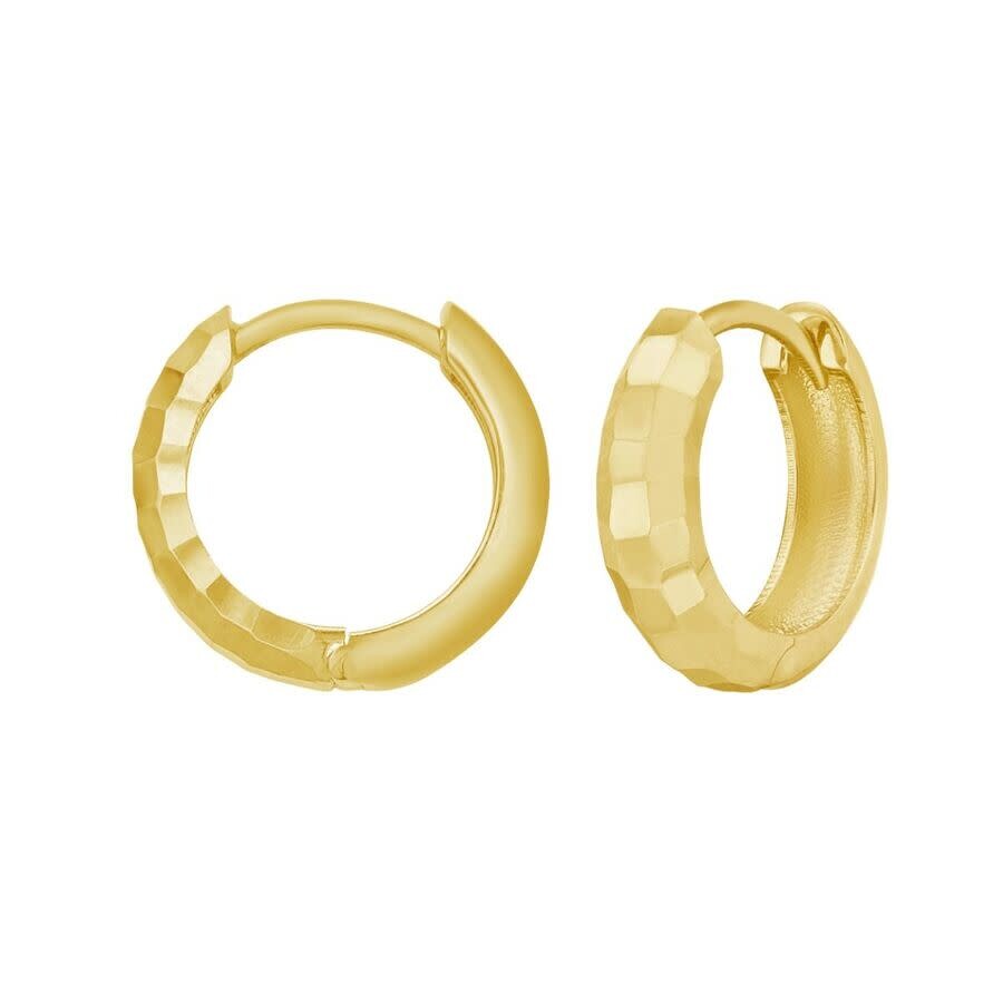 Tresorra 14k Yellow Gold Checkerboard Patterned Huggie Hoop Earrings In Yellow