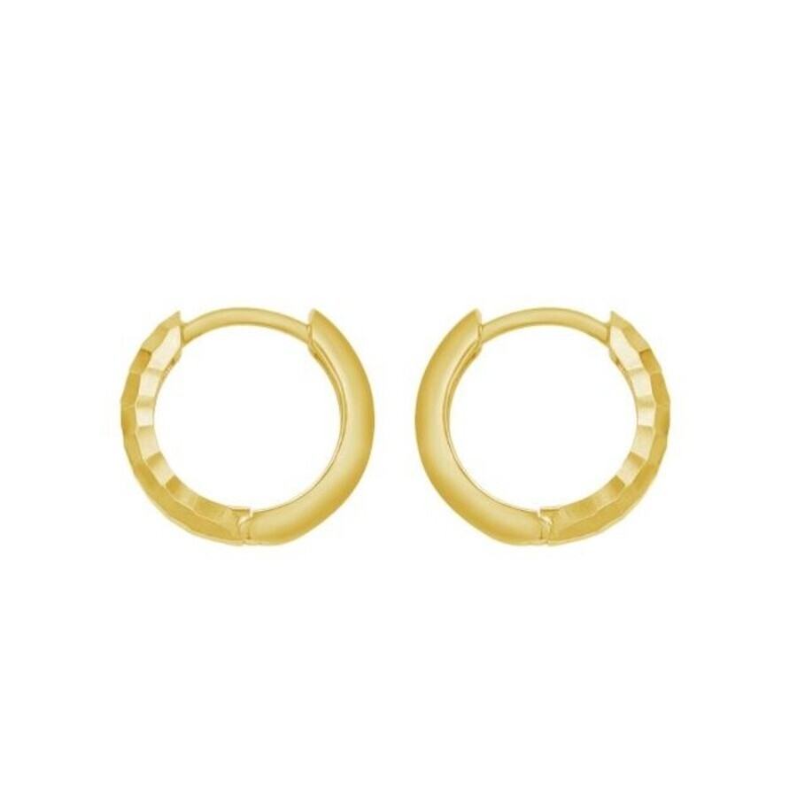Tresorra 14k Yellow Gold Checkerboard Patterned Huggie Hoop Earrings In Yellow