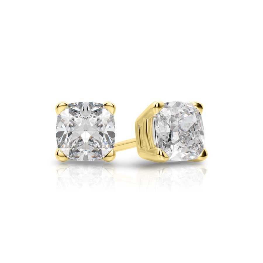 Tresorra 14k Yellow Gold Cushion Cut Earth Mined Diamond Stud Earrings In Yellow