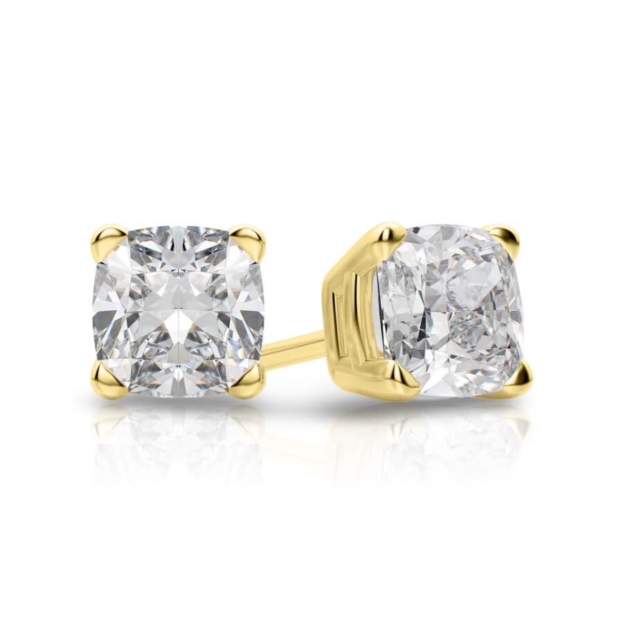 Tresorra 14k Yellow Gold Cushion Cut Earth Mined Diamond Stud  Earrings In Yellow