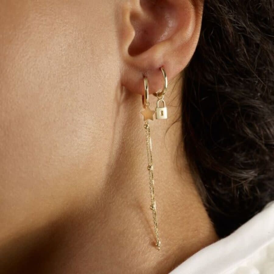 Tresorra 14k Yellow Gold Dangle Lock Huggie Earrings In Yellow