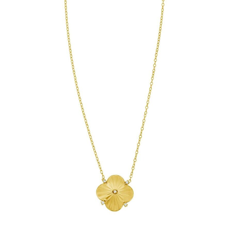 Tresorra 14k Yellow Gold Diamond Clover Pendant Necklace In Yellow