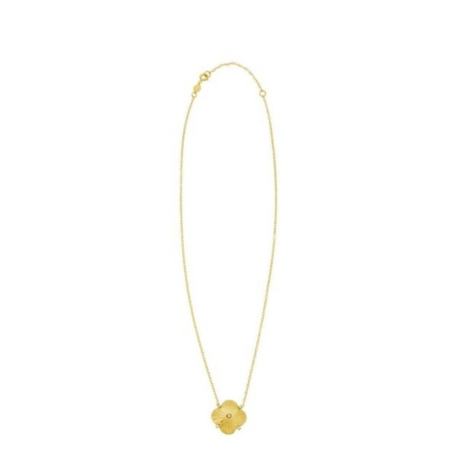 Tresorra 14k Yellow Gold Diamond Clover Pendant Necklace In Yellow